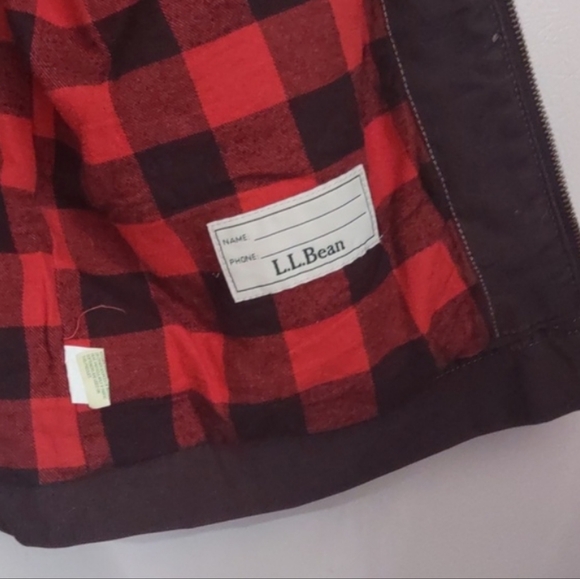 L.L Bean Vintage Leather Bomber Jacket Brown Coat With Red Plaid Lining Large - Picture 6 of 11